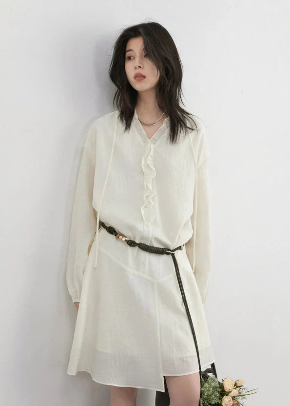 Women’s V-Neck Ruffled Long Sleeve Dress Casual