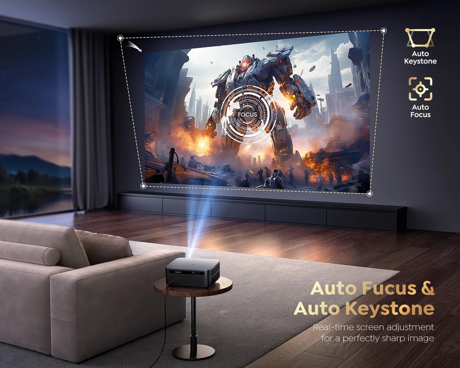High Brightness 4k Android Projector 45000Lumens Auto Focus WIFI 6 BT5.2 Dolby Home Movie Theater Google TV Smart Projectors