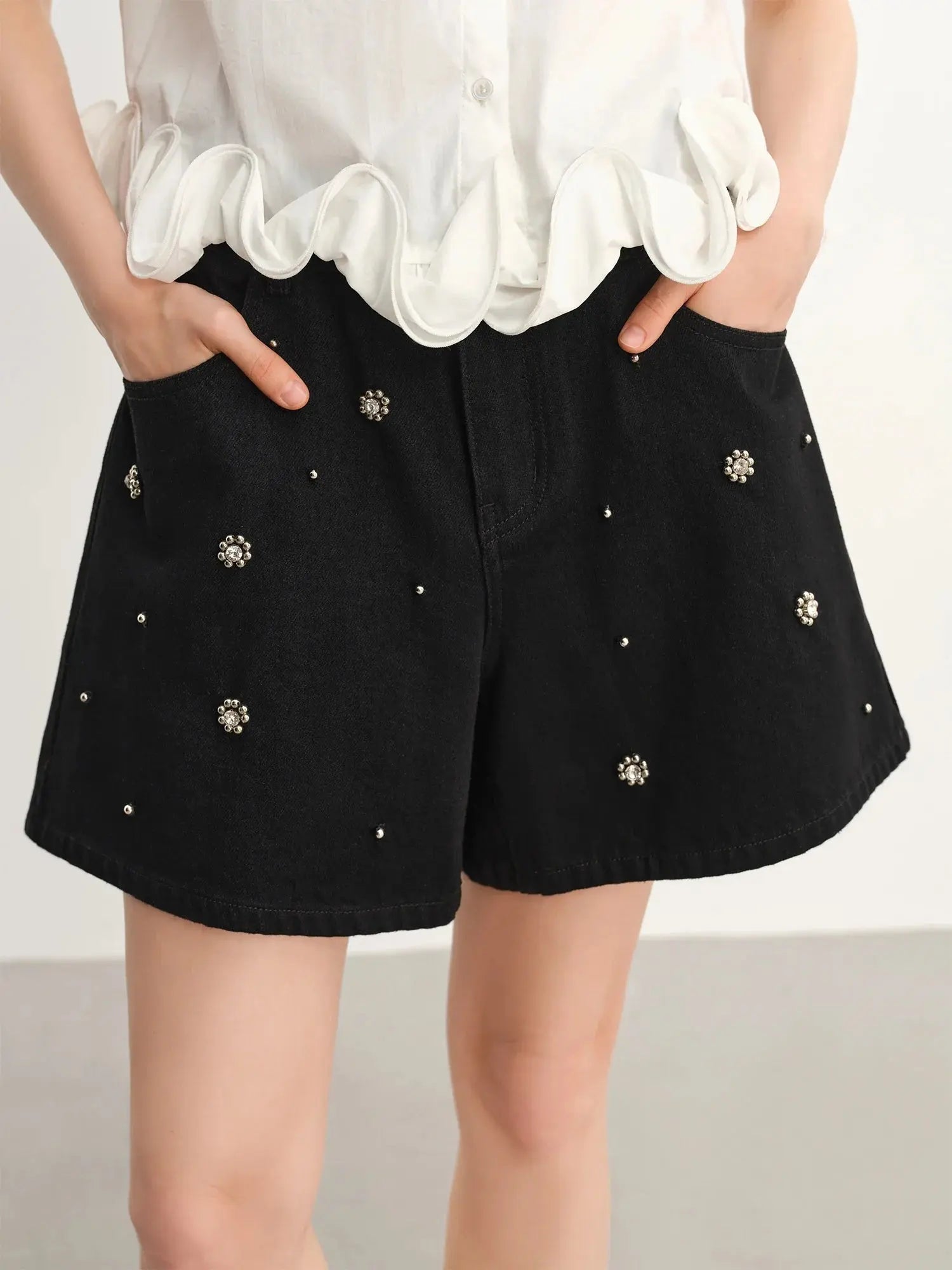 Chic Plus-Size Beaded Denim Shorts