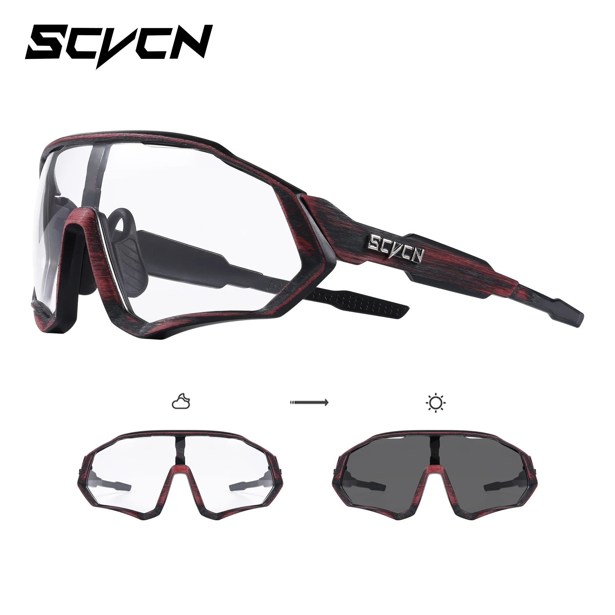 SCVCN Photochromic Cycling Sunglasses Outdoor Sports Running Drving Glasses Road MTB Bicycle Goggles UV400 Safety Bike Eyewear