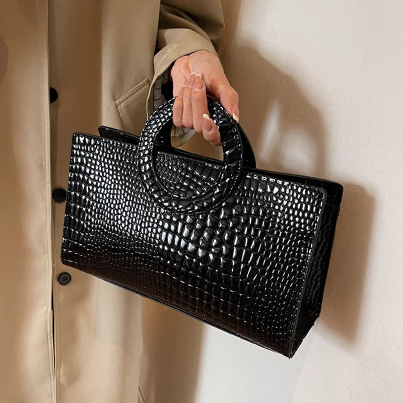 Luxury Crocodile Pattern Women's Handbag | Fashion Shoulder & Crossbody Bag (Famous Brand Designer PU Leather, Large Capacity)