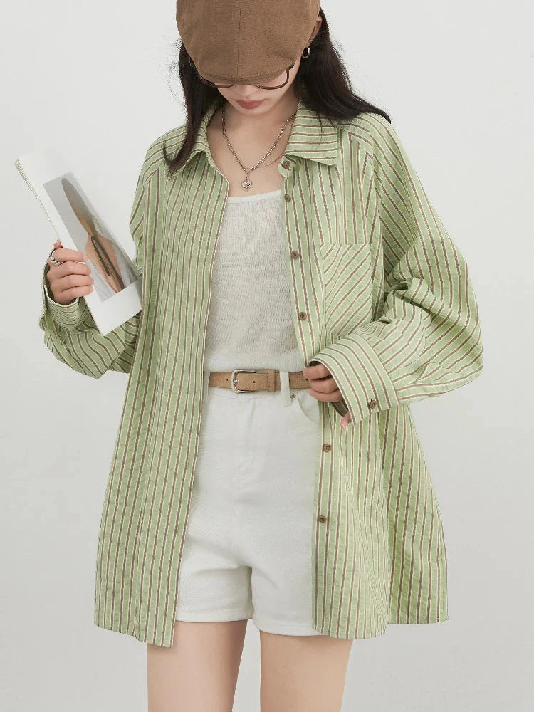 Women’s Oversized Striped Blouse Casual Spring Shirt