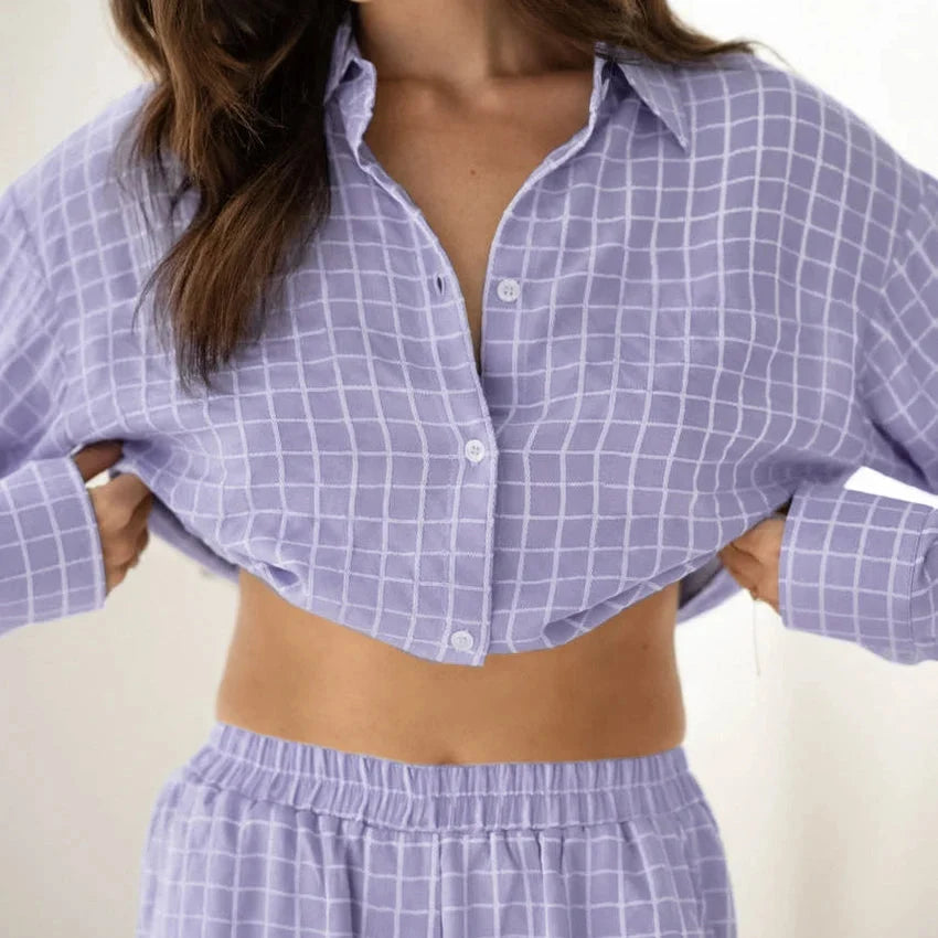 Autumn Purple Plaid Pajama Set 2-Piece Long Sleeve