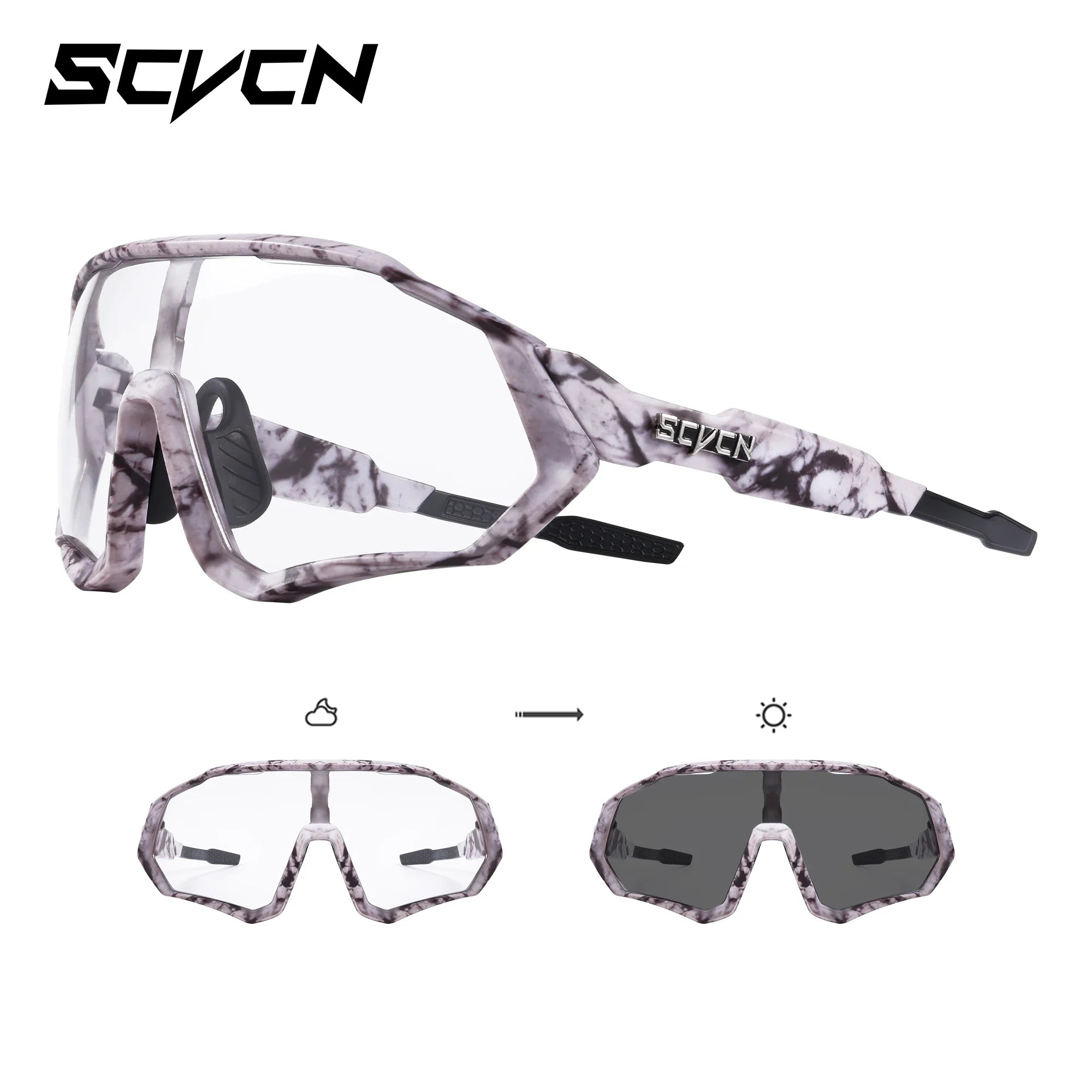 SCVCN Photochromic Cycling Sunglasses Outdoor Sports Running Drving Glasses Road MTB Bicycle Goggles UV400 Safety Bike Eyewear