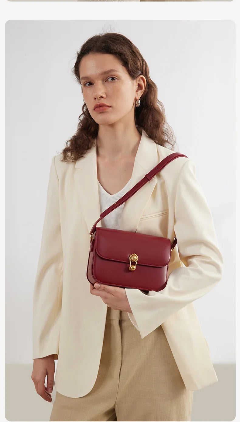 Women's Bag Luxury Brand | New Fashion Shoulder & Crossbody Square Bags (Designer Split Leather Tote Handbag with Lock)