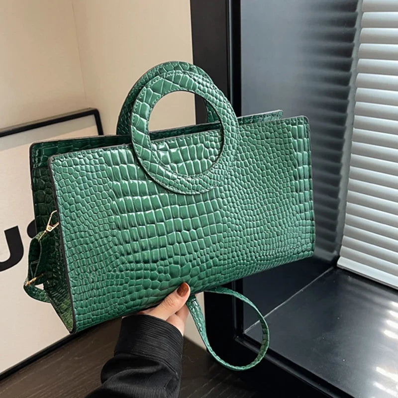 Luxury Crocodile Pattern Women's Handbag | Fashion Shoulder & Crossbody Bag (Famous Brand Designer PU Leather, Large Capacity)