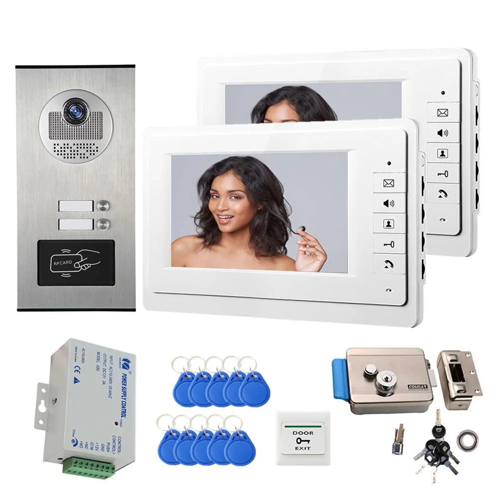 7 Inch Color Video Door Phone doorbell RFID Access Control Camera System for 2/3/4Unit multi apartments Intercom