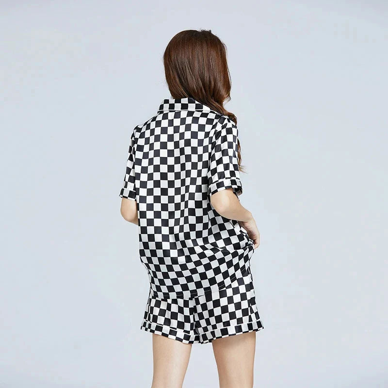 Women’s Checkerboard Mulberry Silk Pajama Set