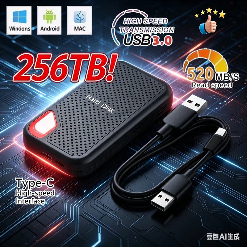 NEW 256TB USB SSD Mobile Hard Disk E60 128TB USB 3.1 HD External Hard Mobile Hard Disk HDD Storage Devices USB Tools