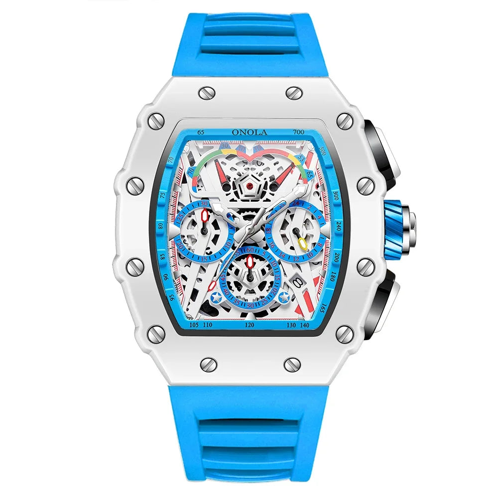 Luxury Watch Men's ONOLA Fashion Casual Multifunctional Silicone Tape Waterproof Quartz Watch White