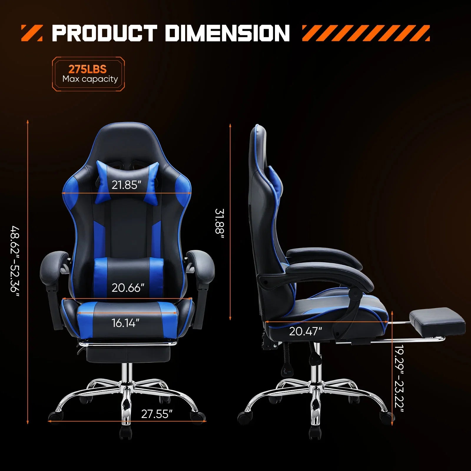 JHK Ergonomic Racing Gaming Chair With Headrest and Lumbar Support
