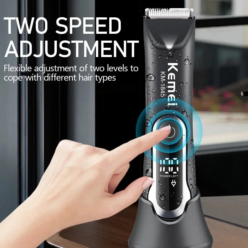 Kemei Groin Hair Trimmer Men Electric Clippers Waterproof Trimmer for Pubic Body Hair Grooming Kit Ceramic Blade Razor KM-1845