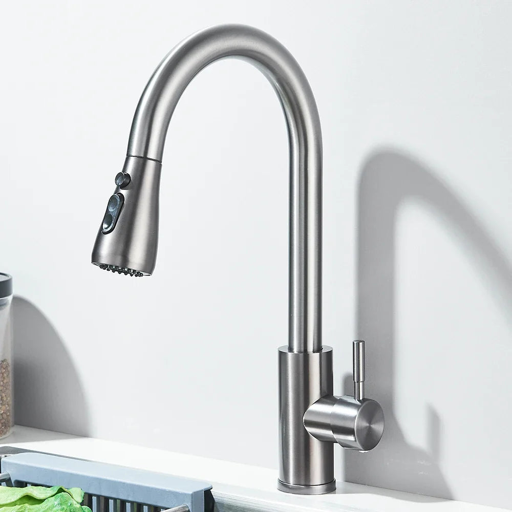 Kitchen Sink Faucets stainless steel Pull Out Kitchen Sink Water Tap Deck Mounted Mixer Stream Sprayer Head Hot Cold Taps
