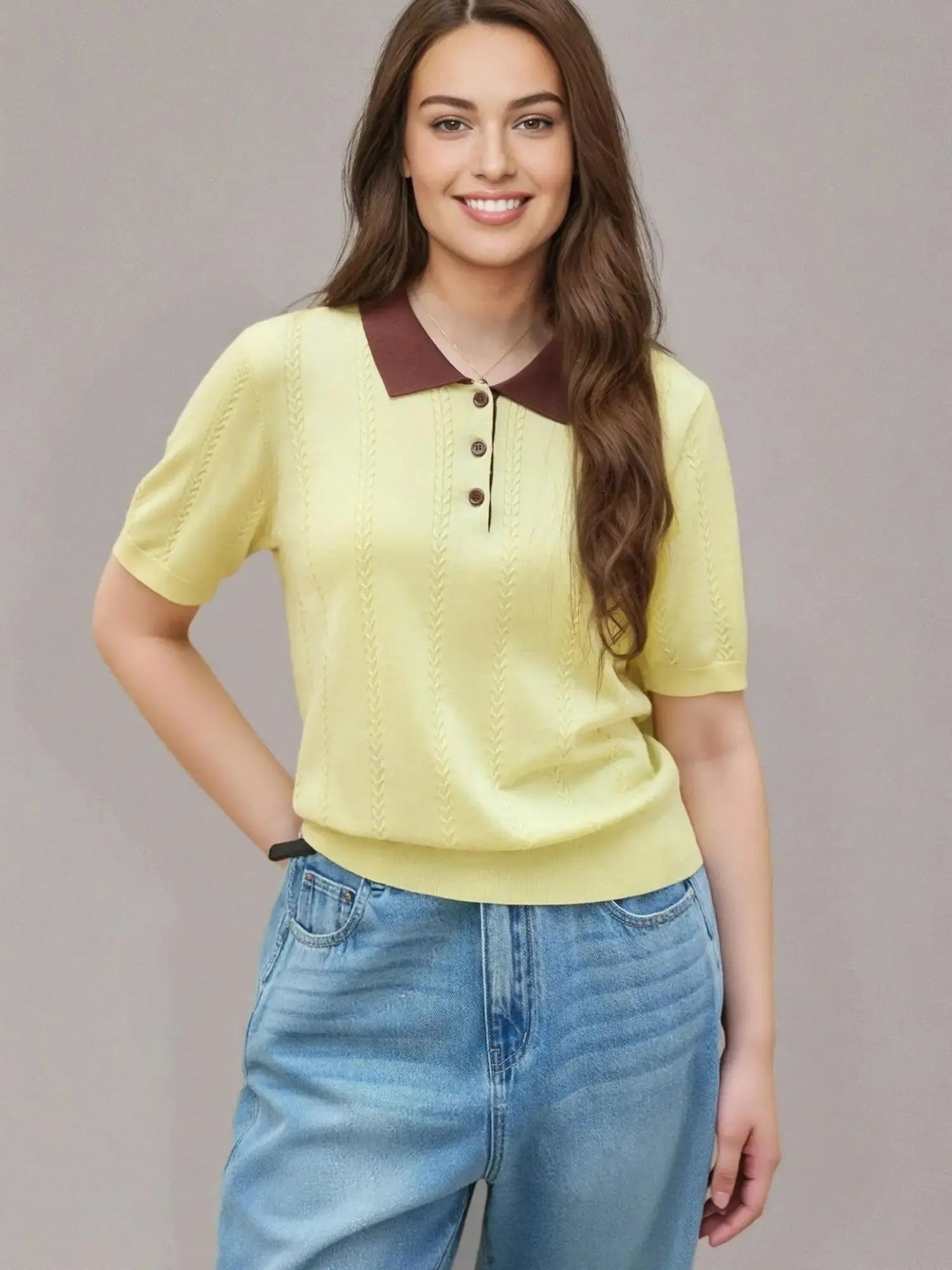 Plus Size Summer Lyocell Knit Polo Neck