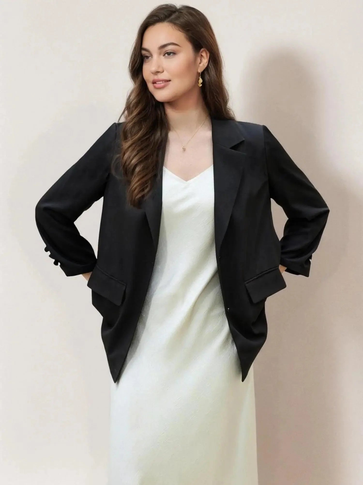 Plus Size Textured Satin Suspender Dress