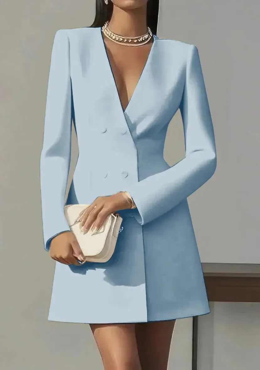 Long-Sleeved Double-Breasted Mini Dress