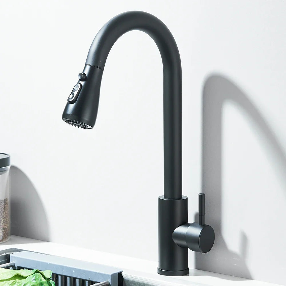 Kitchen Sink Faucets stainless steel Pull Out Kitchen Sink Water Tap Deck Mounted Mixer Stream Sprayer Head Hot Cold Taps