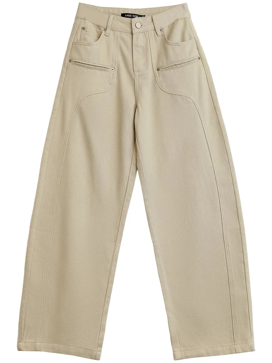 Split Wide Leg Jeans Loose Casual Denim Workwear