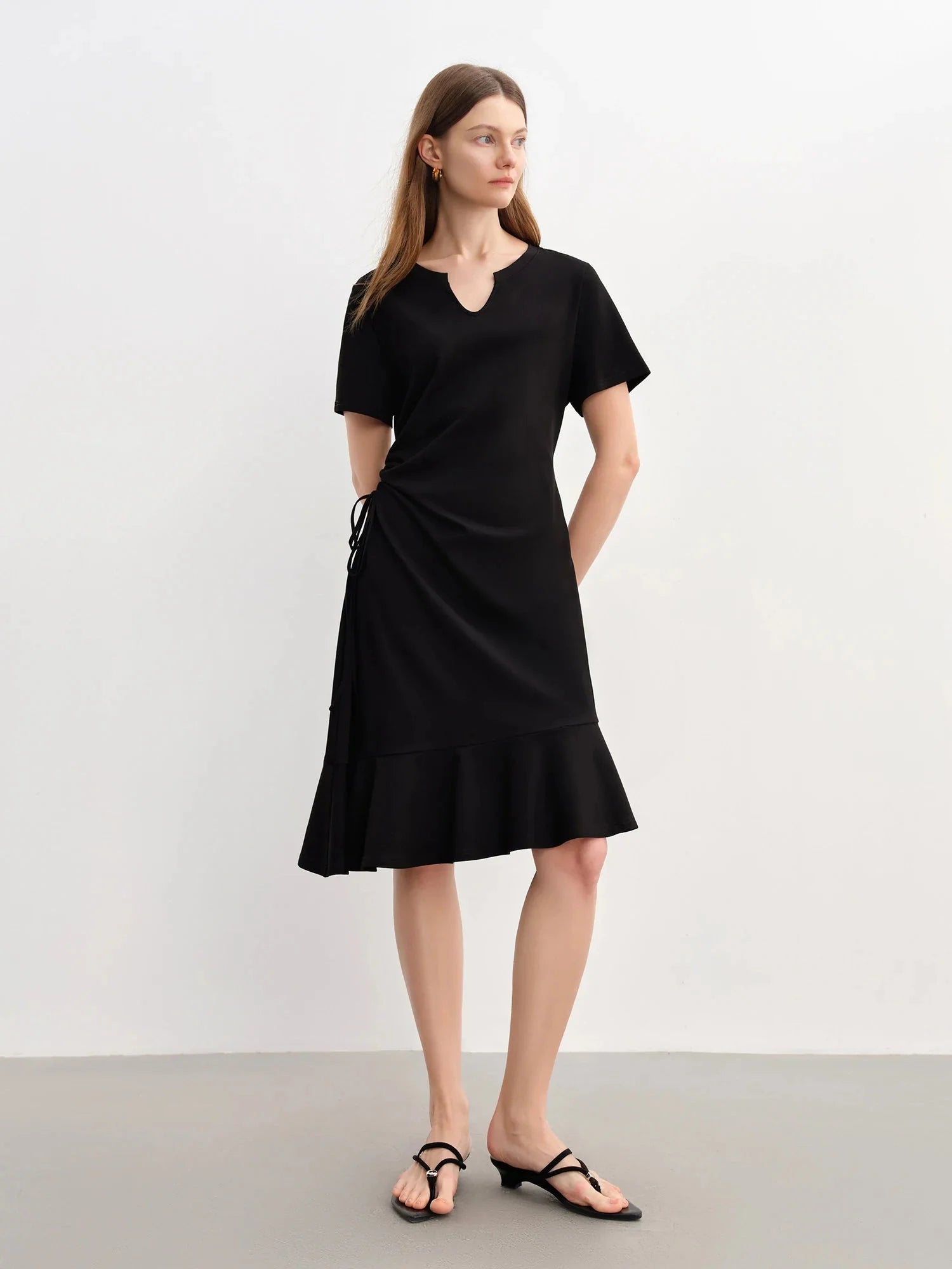 Drawstring A-Line Midi Dress Casual Summer Elegance