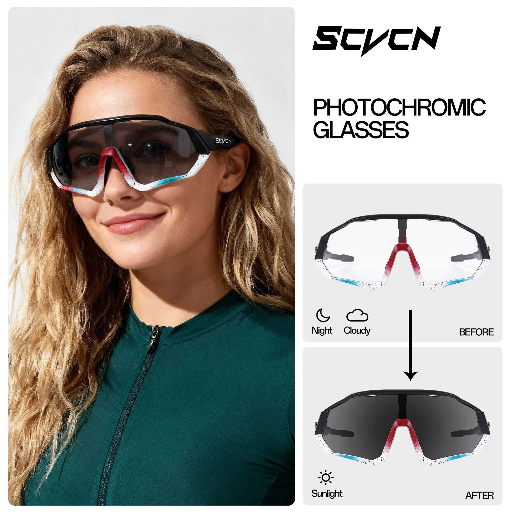 SCVCN Photochromic Cycling Sunglasses Outdoor Sports Running Drving Glasses Road MTB Bicycle Goggles UV400 Safety Bike Eyewear
