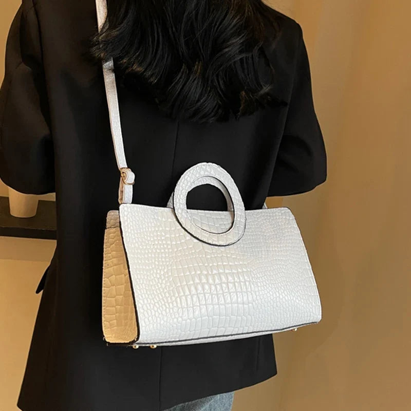 Luxury Crocodile Pattern Women's Handbag | Fashion Shoulder & Crossbody Bag (Famous Brand Designer PU Leather, Large Capacity)