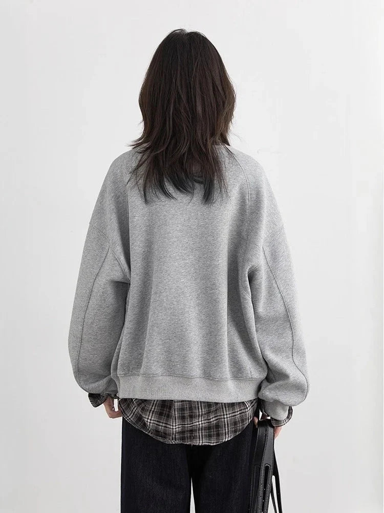 Color-Block Embroidered Sweatshirt Autumn Pullover
