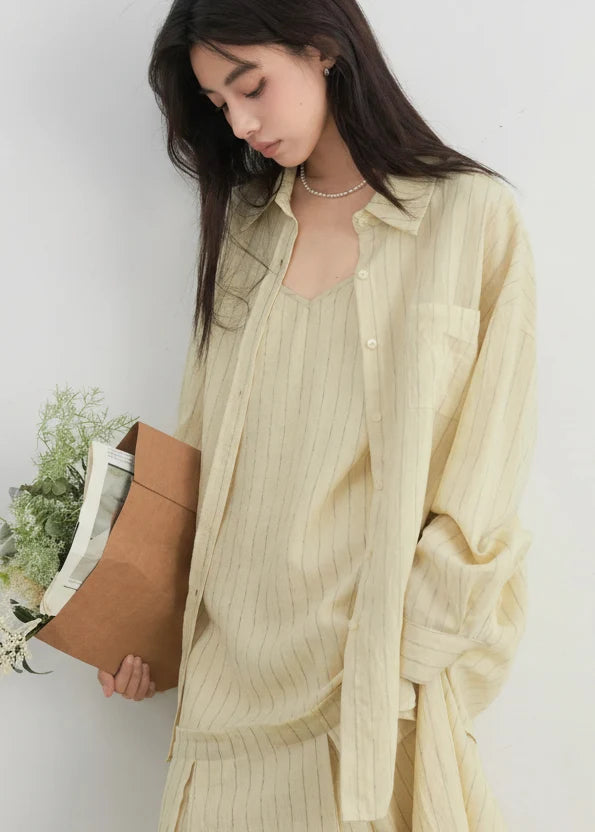 Women’s 2-Piece Striped Dress Set Casual Shirt & Camisole