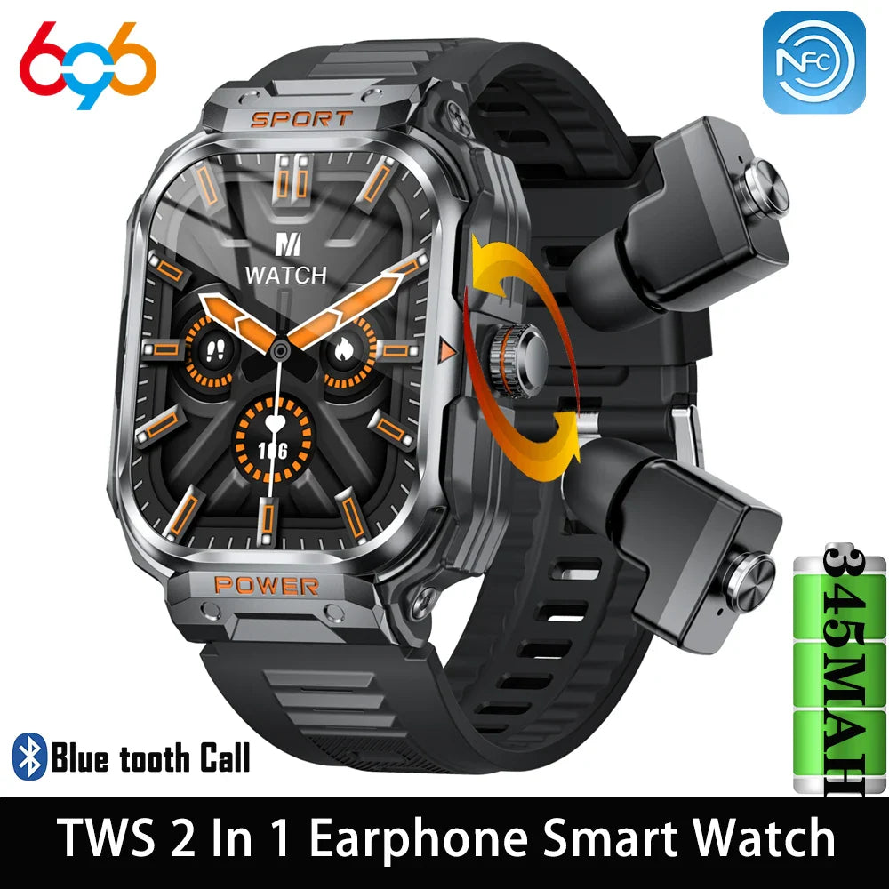 Smart Watch 2 In 1 TWS Headset Blue Tooth Call Heart Rate Sports Headphone Watches Men Women Music Outdoor NFC Smartwatch