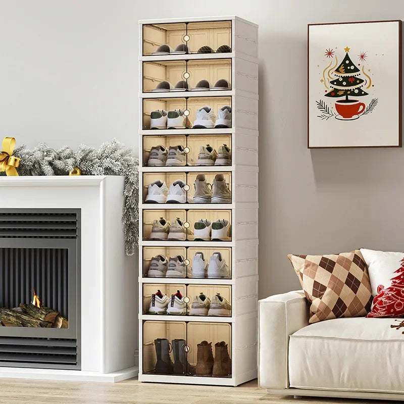 Home dust-proof shoe cabinet, no installation required, foldable transparent folding shoe box, large capacity shoe storage box
