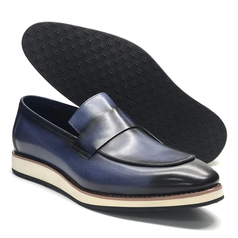 Luxury Men's Duotone Plain Toe Oxfords | Real Leather Wingtip Brogue Casual Dress Shoes (Height Increasing)