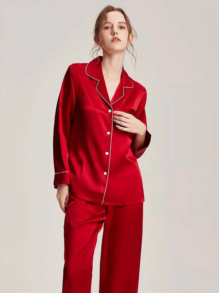 Real Silk Pajama Long Sleeve White Nightwear