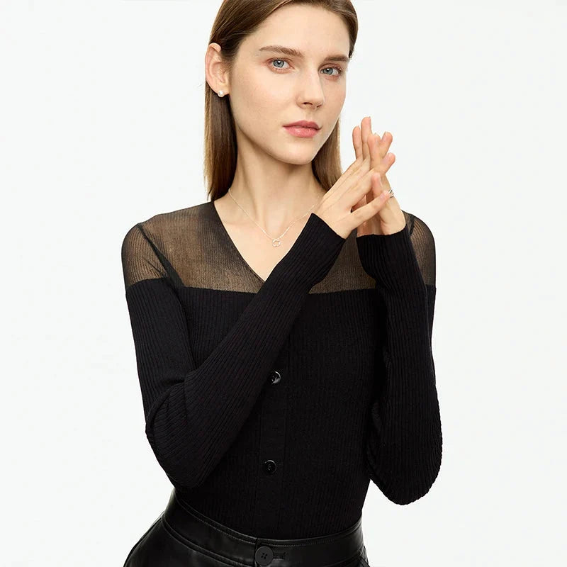 Women’s Slim Fit V-Neck Patchwork Sweater
