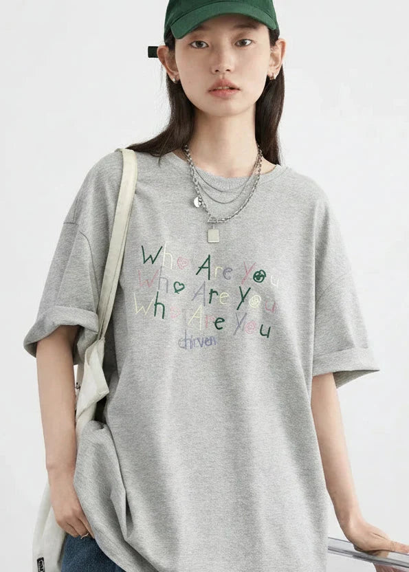 Women’s Embroidered Letter T-Shirt Loose Summer Top