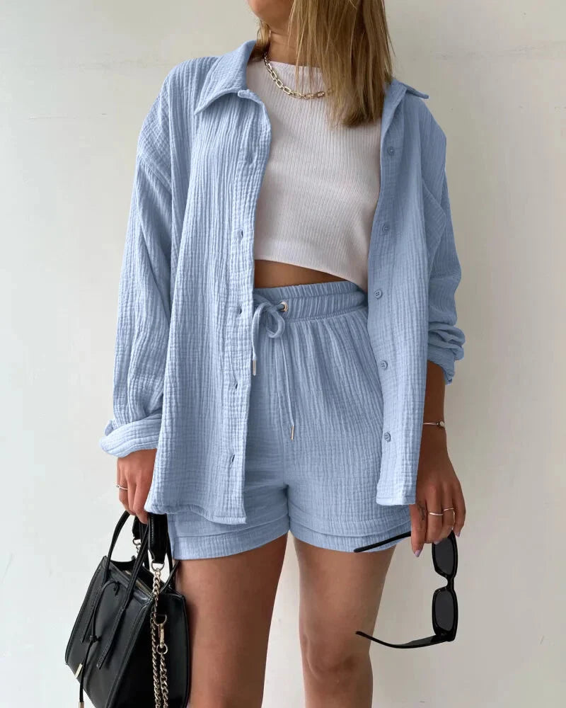 Women’s 2-Piece Cotton Gauze Pajama Set Summer Sleepwear