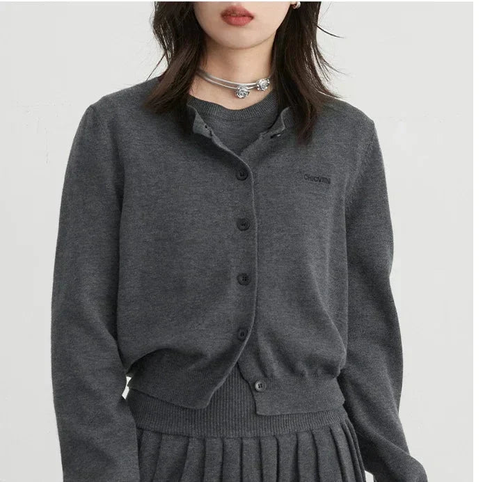 Women’s 3-Piece Knitted Skirt Set Pleated Cardigan Outfit