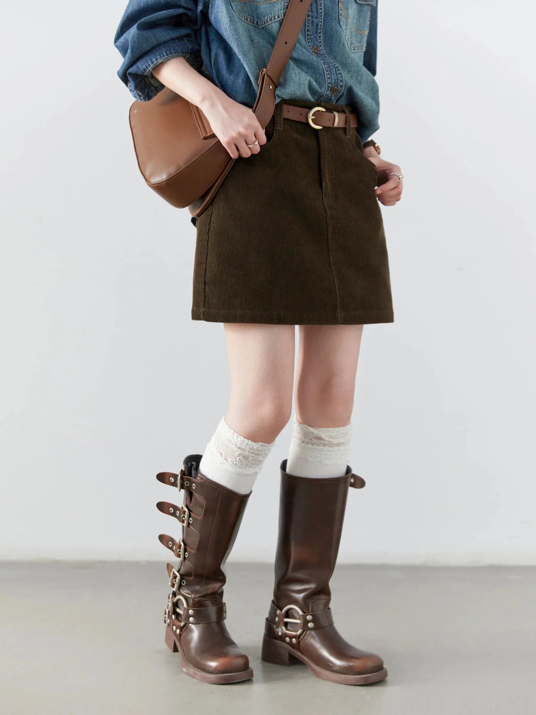 Women’s Retro High-Waisted Corduroy A-Line Skirt
