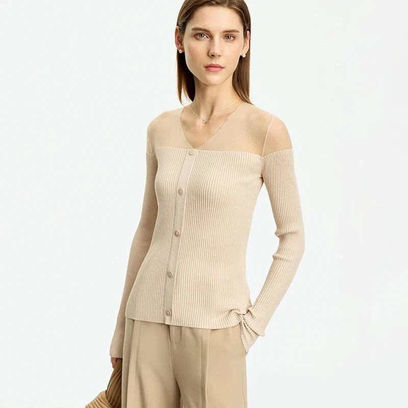 Women’s Slim Fit V-Neck Patchwork Sweater