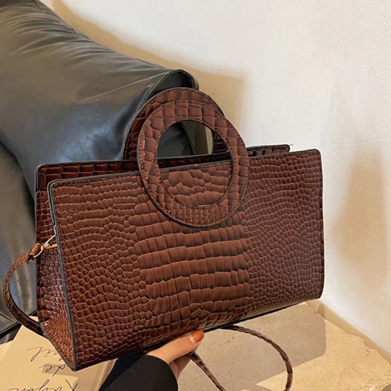 Luxury Crocodile Pattern Women's Handbag | Fashion Shoulder & Crossbody Bag (Famous Brand Designer PU Leather, Large Capacity)