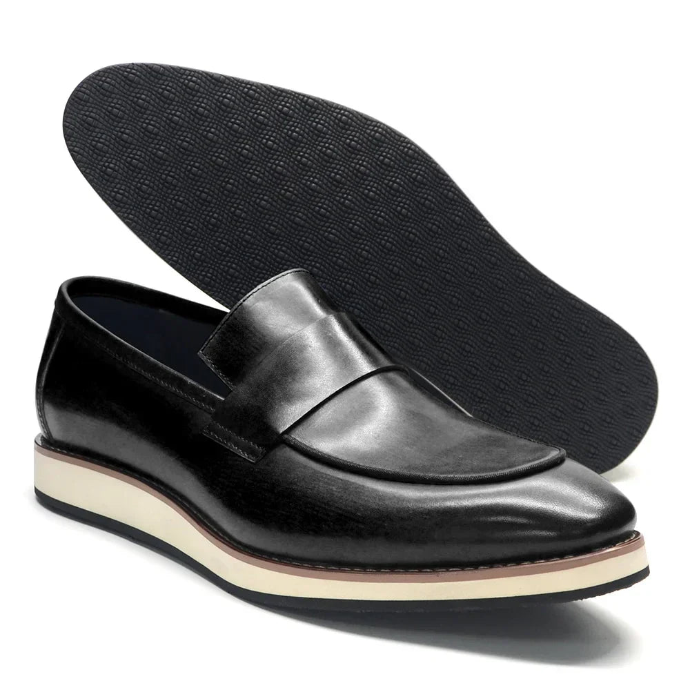 Luxury Men's Duotone Plain Toe Oxfords | Real Leather Wingtip Brogue Casual Dress Shoes (Height Increasing)
