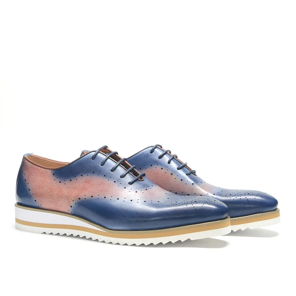 Luxury Men's Duotone Plain Toe Oxfords | Real Leather Wingtip Brogue Casual Dress Shoes (Height Increasing)