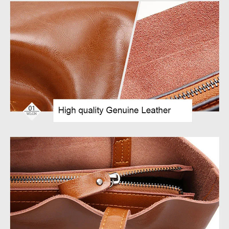 Real Genuine Leather Women's Shoulder Bags | Large Capacity Female Fashion Office Retro Handbag (Cow Leather, Big Bags for Women)