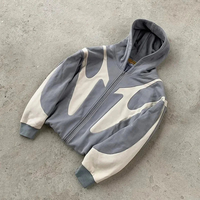 American Retro Letter Printed Devil Pattern Hoodie Y2k Harajuku Casual Couple Zipper Hoodies Sweatshirt Fashion Street Clothing