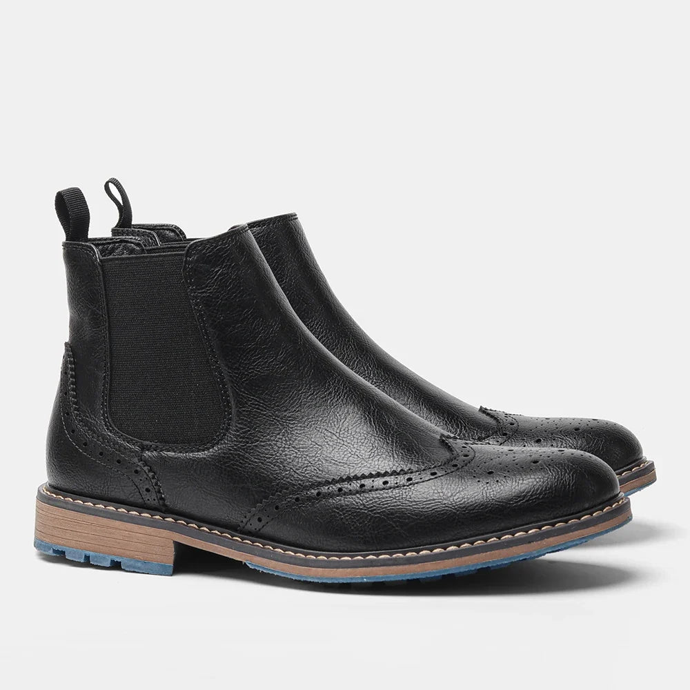 Brogue Chelsea Men's Boots | American Style Comfortable Fashion Leather Boots (Low Heel)