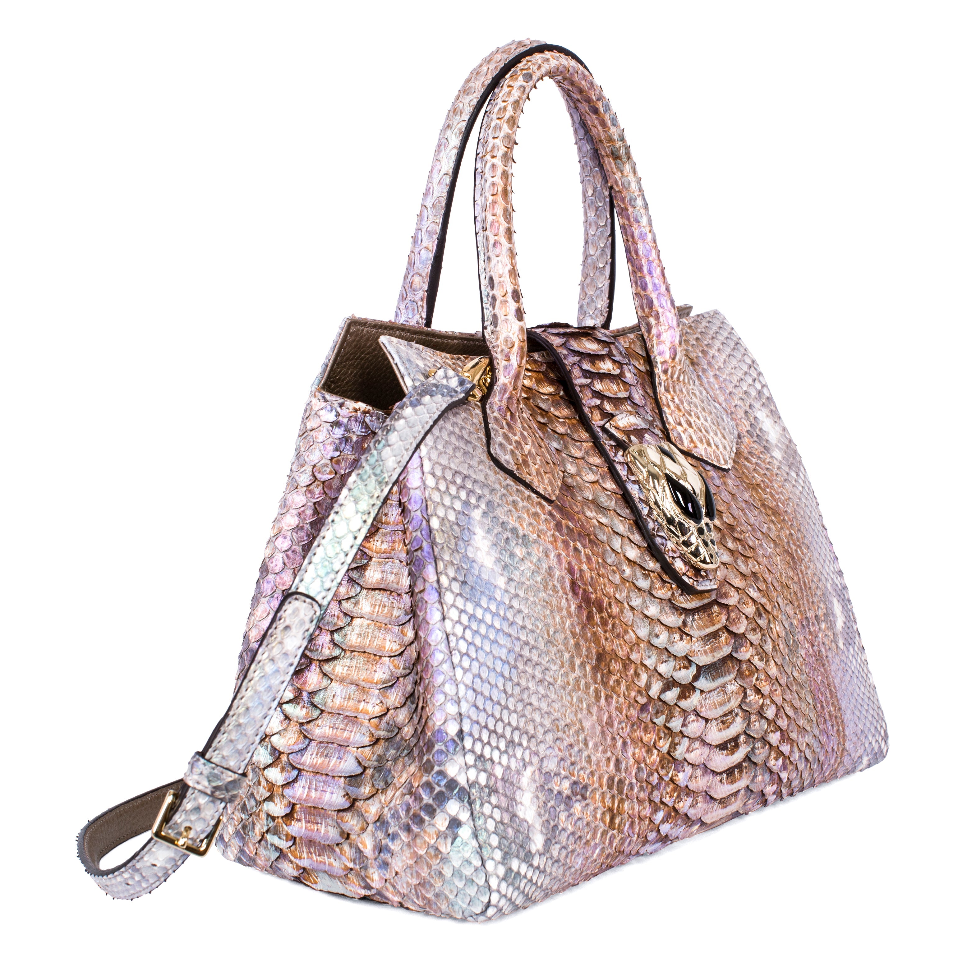 Iridescent Python Bag with Snake Head Accessory