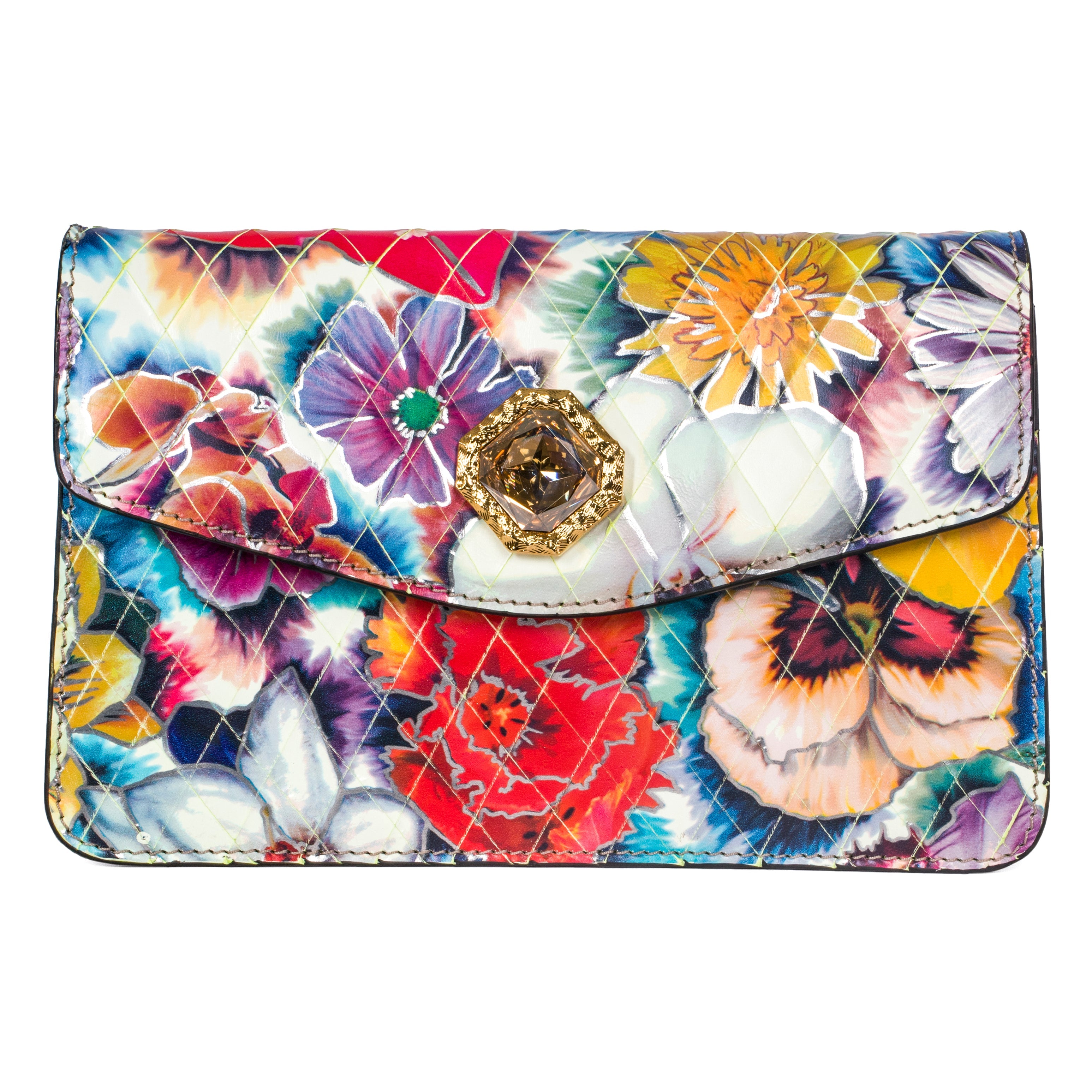 Floral Leather Clutch With Custom Swarovski Stone