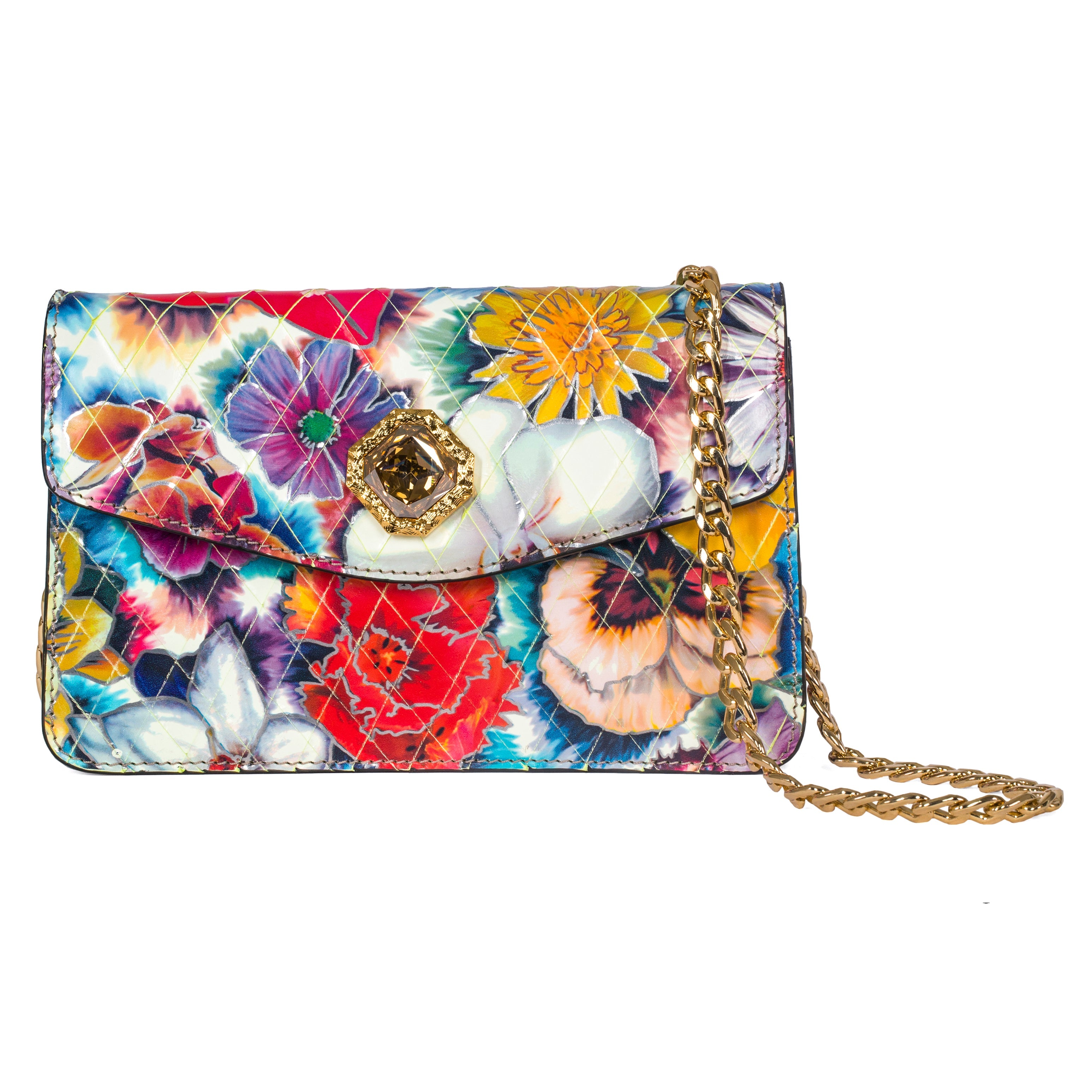 Floral Leather Clutch With Custom Swarovski Stone