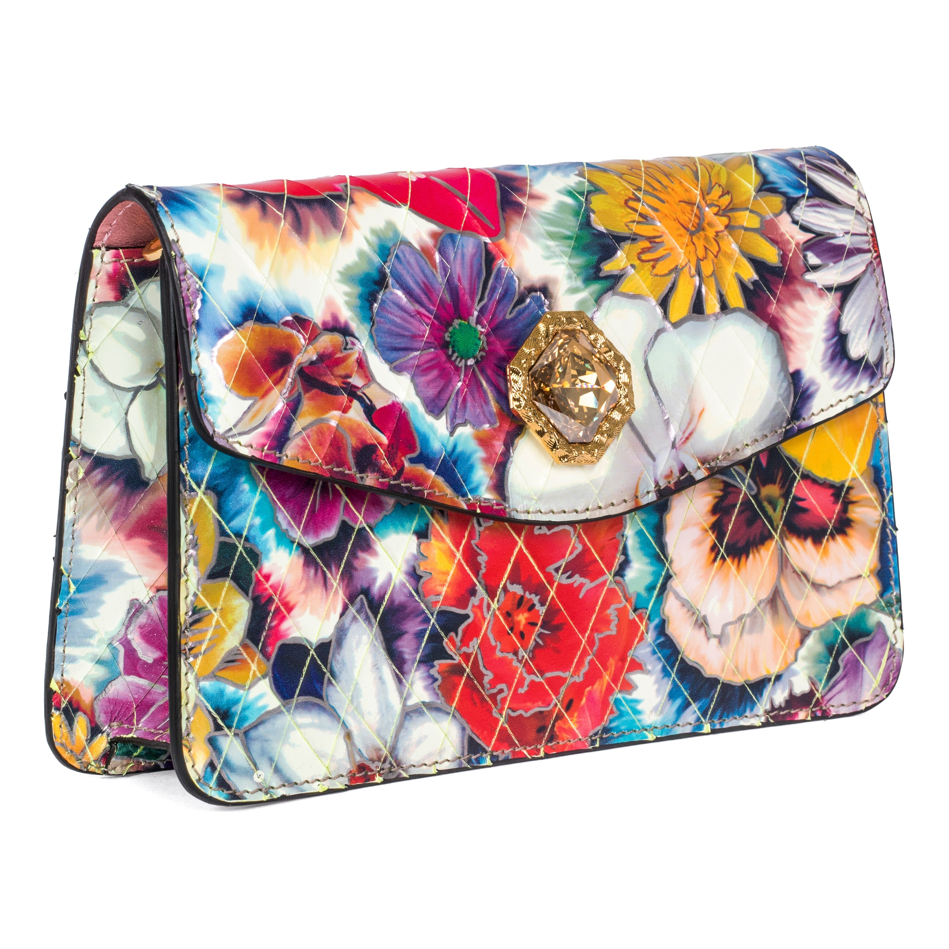Floral Leather Clutch With Custom Swarovski Stone