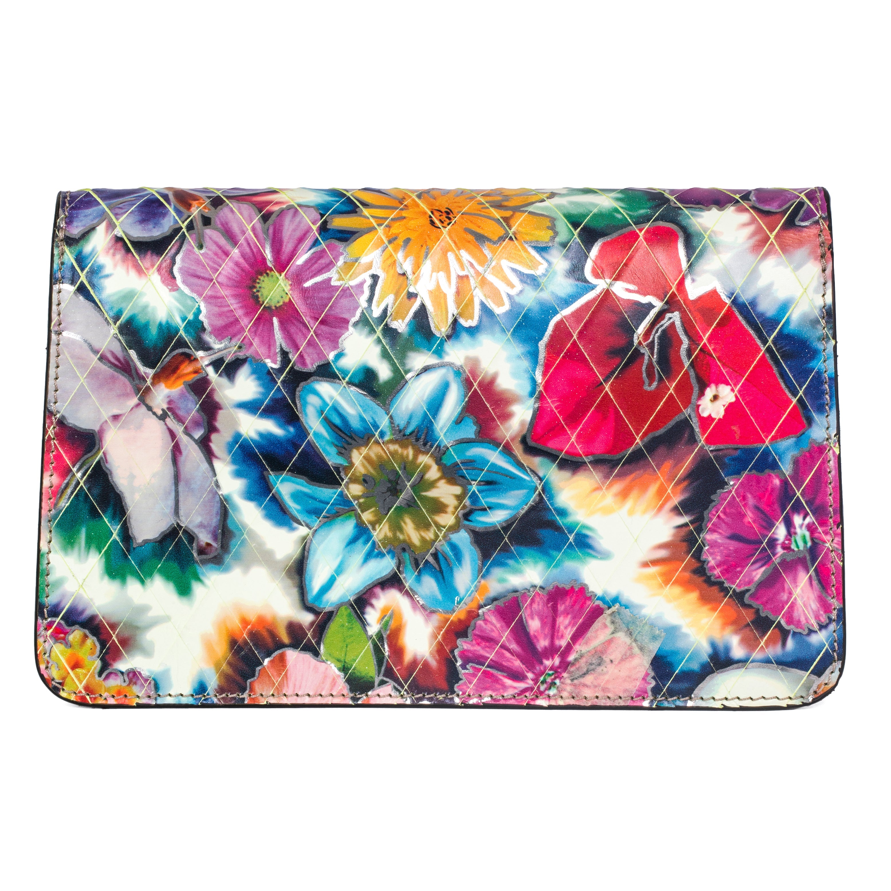 Floral Leather Clutch With Custom Swarovski Stone