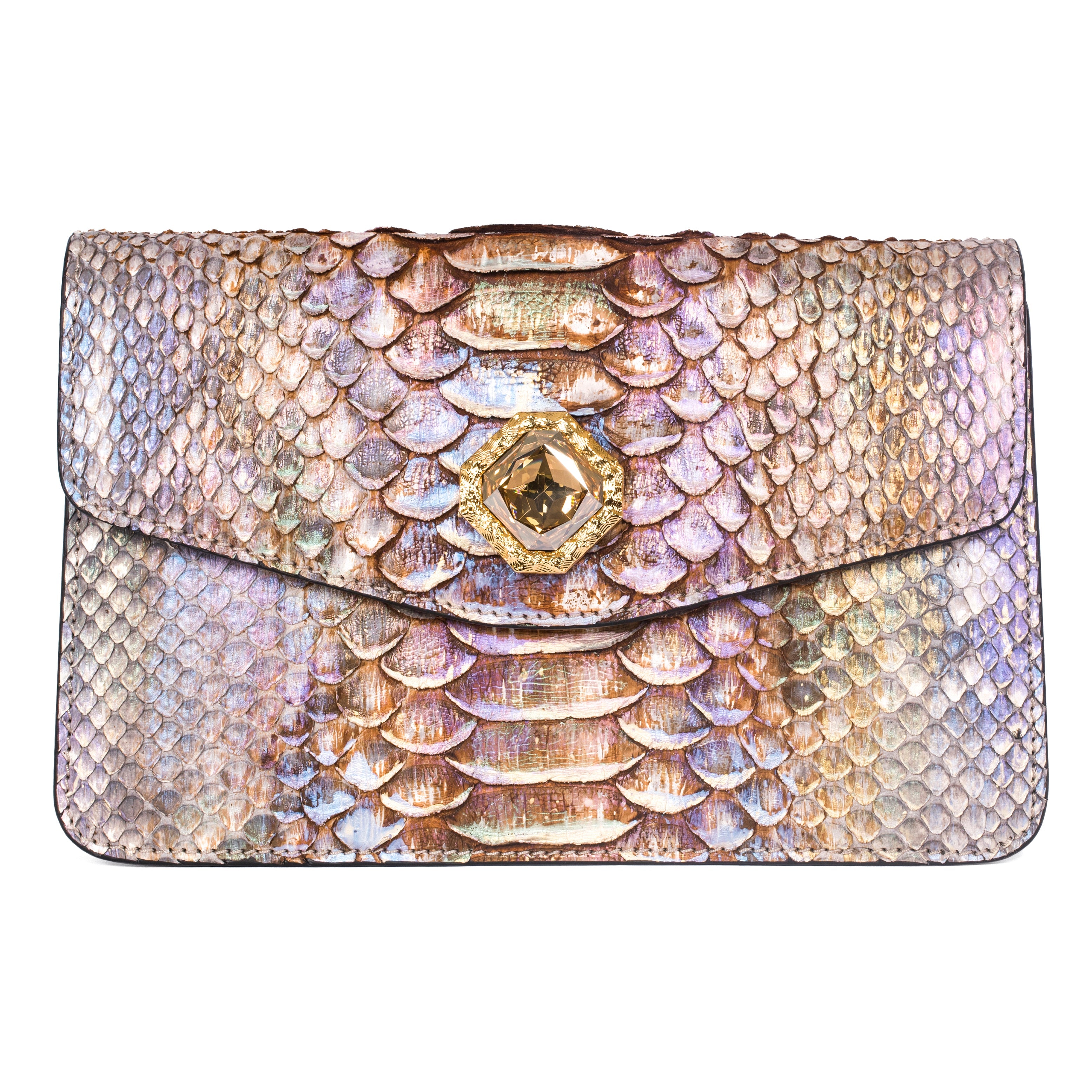 Iridescent Python Clutch With Custom Swarovski Stone