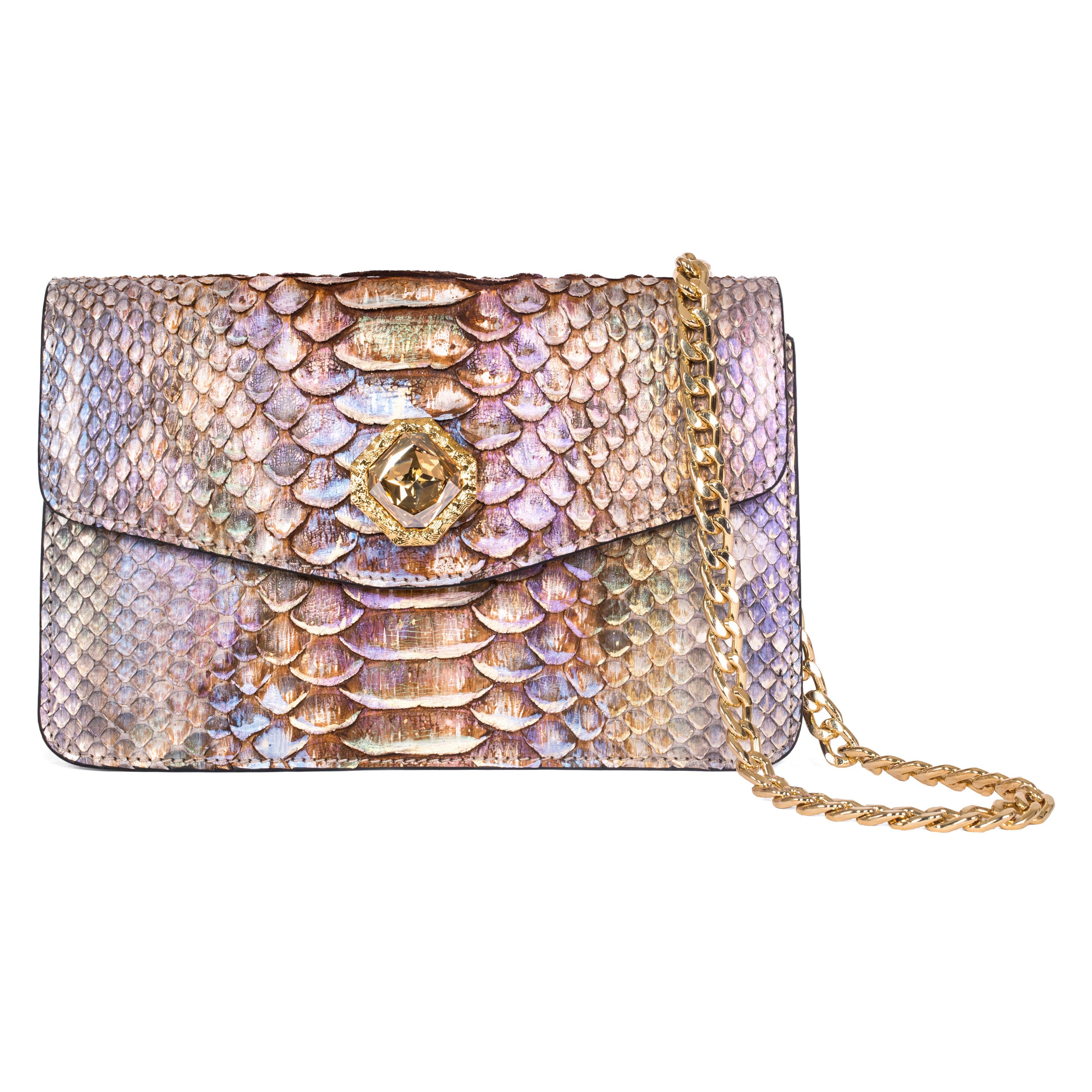 Iridescent Python Clutch With Custom Swarovski Stone